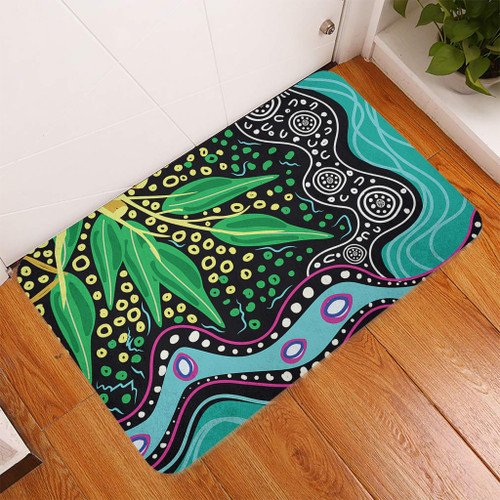 Australia Wattle Leaves Door Mat - Aboriginal Dot Art And Wattle Leaves Door Mat Australia Wattle Leaves Door Mat - Aboriginal Dot Art And Wattle Leaves Door Mat