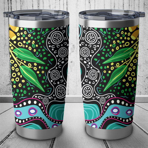 Australia Wattle Leaves Tumbler - Aboriginal Dot Art And Wattle Leaves Tumbler Australia Wattle Leaves Tumbler - Aboriginal Dot Art And Wattle Leaves Tumbler