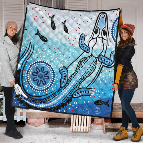 Australia Crocodile Quilt - Aboriginal Dot Artwork With Crocodile Quilt Australia Crocodile Quilt - Aboriginal Dot Artwork With Crocodile Quilt