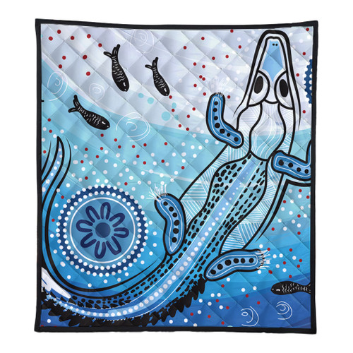 Australia Crocodile Quilt - Aboriginal Dot Artwork With Crocodile Quilt