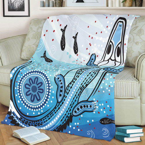 Australia Crocodile Blanket - Aboriginal Dot Artwork With Crocodile Blanket Australia Crocodile Blanket - Aboriginal Dot Artwork With Crocodile Blanket