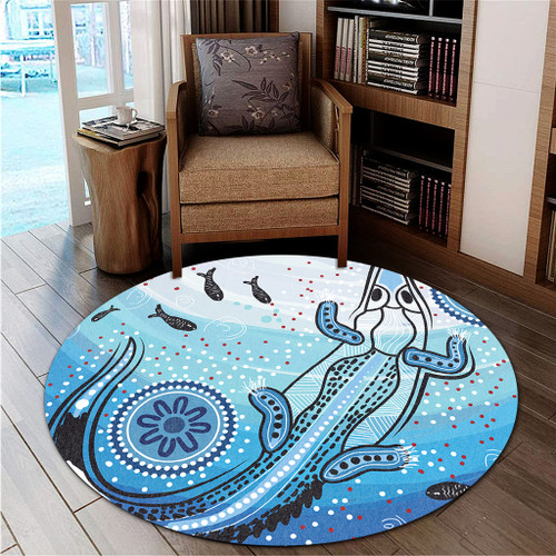 Australia Crocodile Round Rug - Aboriginal Dot Artwork With Crocodile Round Rug Australia Crocodile Round Rug - Aboriginal Dot Artwork With Crocodile Round Rug