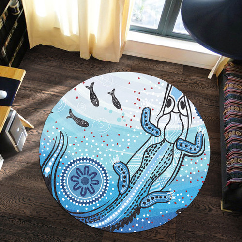 Australia Crocodile Round Rug - Aboriginal Dot Artwork With Crocodile Round Rug Australia Crocodile Round Rug - Aboriginal Dot Artwork With Crocodile Round Rug