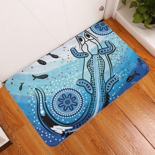 Australia Crocodile Door Mat - Aboriginal Dot Artwork With Crocodile Door Mat