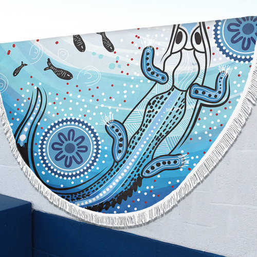 Australia Crocodile Beach Blanket - Aboriginal Dot Artwork With Crocodile Beach Blanket