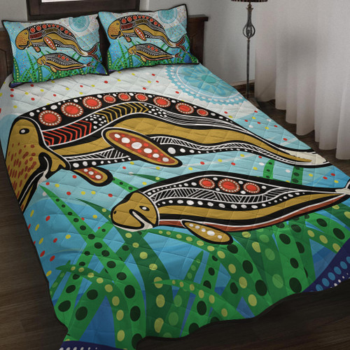 Australia Aboriginal Quilt Bed Set - Dugong Aboriginal Artwork With Mother And Baby
 Quilt Bed Set Australia Aboriginal Quilt Bed Set - Dugong Aboriginal Artwork With Mother And Baby
 Quilt Bed Set