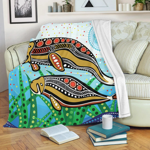 Australia Aboriginal Blanket - Dugong Aboriginal Artwork With Mother And Baby
 Blanket Australia Aboriginal Blanket - Dugong Aboriginal Artwork With Mother And Baby
 Blanket