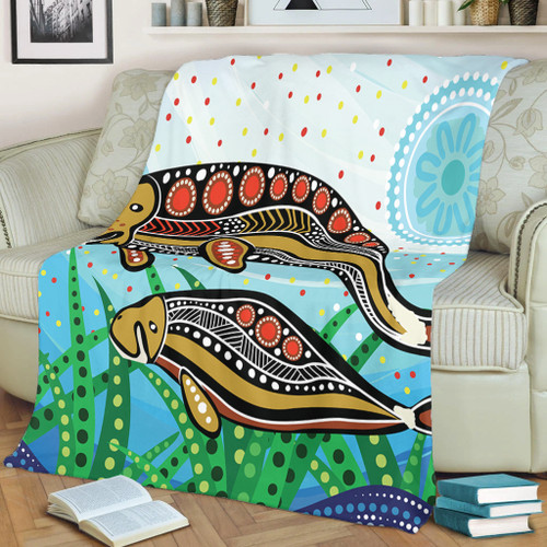 Australia Aboriginal Blanket - Dugong Aboriginal Artwork With Mother And Baby
 Blanket Australia Aboriginal Blanket - Dugong Aboriginal Artwork With Mother And Baby
 Blanket