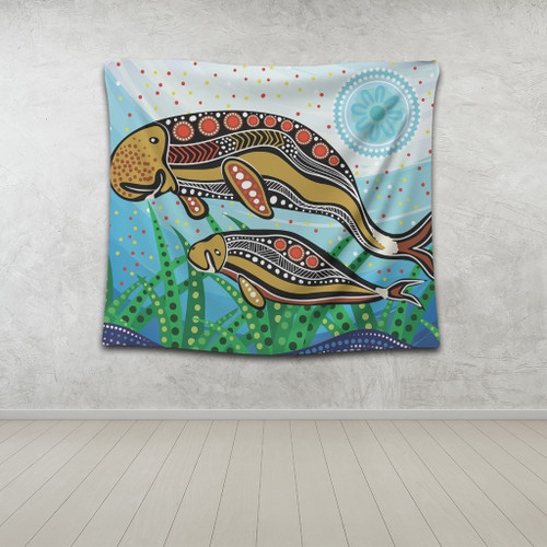 Australia Aboriginal Tapestry - Dugong Aboriginal Artwork With Mother And Baby
 Tapestry Australia Aboriginal Tapestry - Dugong Aboriginal Artwork With Mother And Baby
 Tapestry