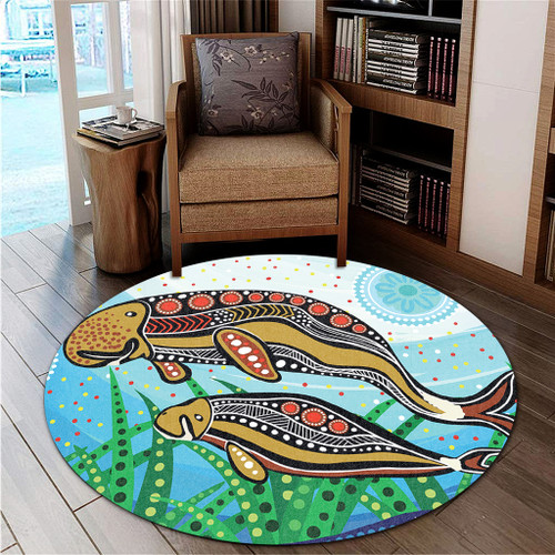 Australia Aboriginal Round Rug - Dugong Aboriginal Artwork With Mother And Baby
 Round Rug Australia Aboriginal Round Rug - Dugong Aboriginal Artwork With Mother And Baby
 Round Rug