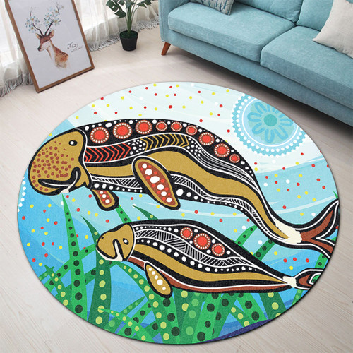 Australia Aboriginal Round Rug - Dugong Aboriginal Artwork With Mother And Baby
 Round Rug Australia Aboriginal Round Rug - Dugong Aboriginal Artwork With Mother And Baby
 Round Rug
