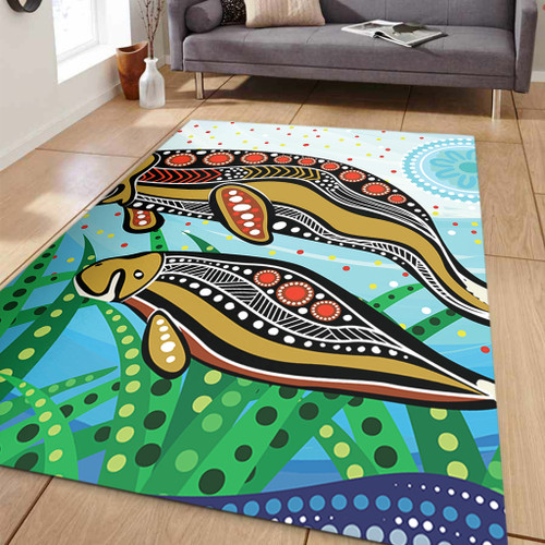 Australia Aboriginal Area Rug - Dugong Aboriginal Artwork With Mother And Baby
 Area Rug Australia Aboriginal Area Rug - Dugong Aboriginal Artwork With Mother And Baby
 Area Rug