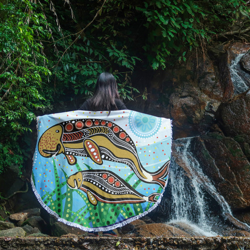 Australia Aboriginal Beach Blanket - Dugong Aboriginal Artwork With Mother And Baby
 Beach Blanket Australia Aboriginal Beach Blanket - Dugong Aboriginal Artwork With Mother And Baby
 Beach Blanket