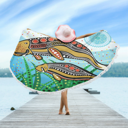 Australia Aboriginal Beach Blanket - Dugong Aboriginal Artwork With Mother And Baby
 Beach Blanket Australia Aboriginal Beach Blanket - Dugong Aboriginal Artwork With Mother And Baby
 Beach Blanket
