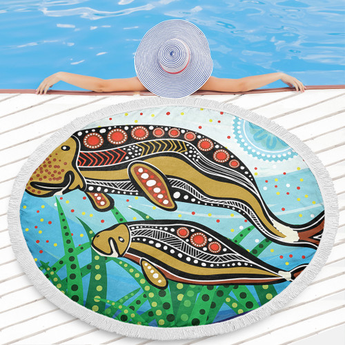 Australia Aboriginal Beach Blanket - Dugong Aboriginal Artwork With Mother And Baby
 Beach Blanket Australia Aboriginal Beach Blanket - Dugong Aboriginal Artwork With Mother And Baby
 Beach Blanket