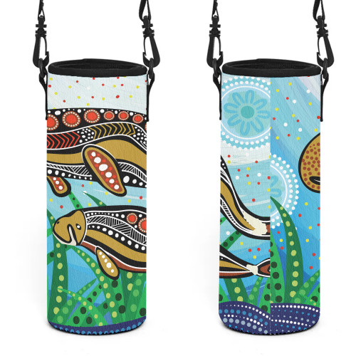 Australia Aboriginal Water Bottle Sleeve - Dugong Aboriginal Artwork With Mother And Baby
 Water Bottle Sleeve