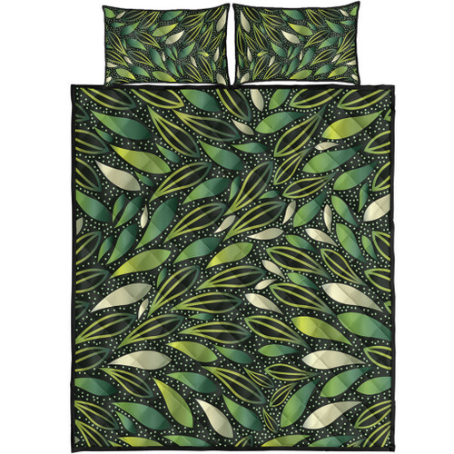 Australia Aboriginal Quilt Bed Set - Green Bush Leaves Seamless Quilt Bed Set
