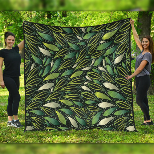 Australia Aboriginal Quilt - Green Bush Leaves Seamless Quilt