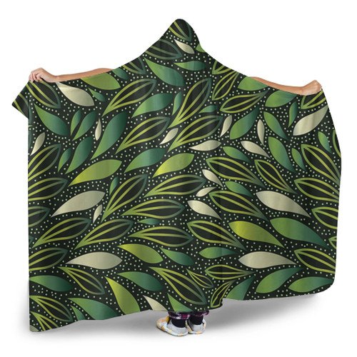 Australia Aboriginal Hooded Blanket - Green Bush Leaves Seamless Hooded Blanket