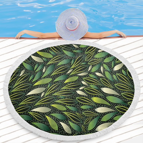 Australia Aboriginal Beach Blanket - Green Bush Leaves Seamless Beach Blanket Australia Aboriginal Beach Blanket - Green Bush Leaves Seamless Beach Blanket
