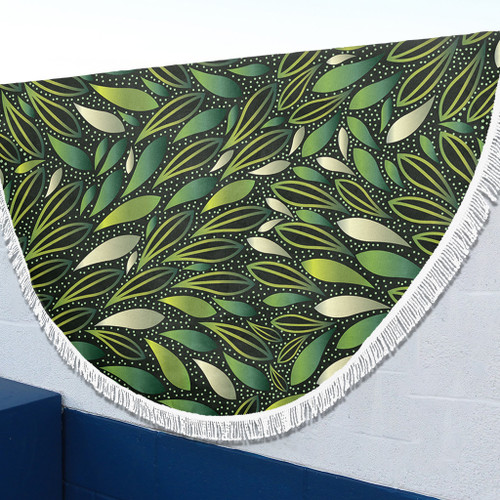 Australia Aboriginal Beach Blanket - Green Bush Leaves Seamless Beach Blanket