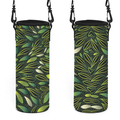 Australia Aboriginal Water Bottle Sleeve - Green Bush Leaves Seamless Water Bottle Sleeve