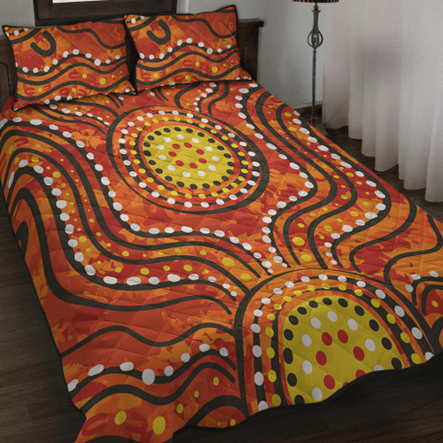Australia Aboriginal Quilt Bed Set - Dot Art In Aboriginal Style Quilt Bed Set Australia Aboriginal Quilt Bed Set - Dot Art In Aboriginal Style Quilt Bed Set