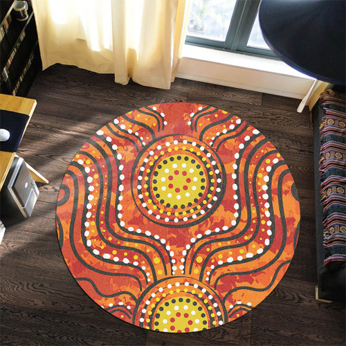 Australia Aboriginal Round Rug - Dot Art In Aboriginal Style Round Rug Australia Aboriginal Round Rug - Dot Art In Aboriginal Style Round Rug
