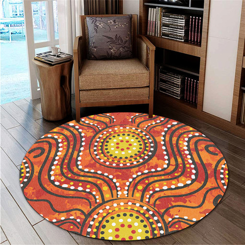 Australia Aboriginal Round Rug - Dot Art In Aboriginal Style Round Rug Australia Aboriginal Round Rug - Dot Art In Aboriginal Style Round Rug