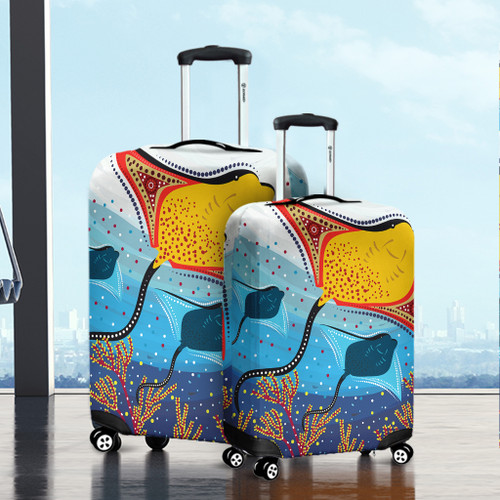 Australia Aboriginal Luggage Cover - Stingray Aboriginal Art Luggage Cover Australia Aboriginal Luggage Cover - Stingray Aboriginal Art Luggage Cover