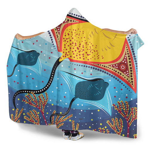 Australia Aboriginal Hooded Blanket - Stingray Aboriginal Art Hooded Blanket Australia Aboriginal Hooded Blanket - Stingray Aboriginal Art Hooded Blanket