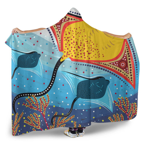 Australia Aboriginal Hooded Blanket - Stingray Aboriginal Art Hooded Blanket Australia Aboriginal Hooded Blanket - Stingray Aboriginal Art Hooded Blanket