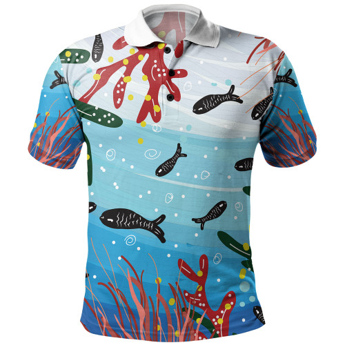 Australia Aboriginal Polo Shirt - Underwater Concept Aboriginal Art With Fish Polo Shirt
