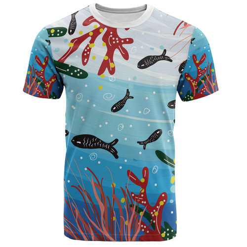 Australia Aboriginal T-shirt - Underwater Concept Aboriginal Art With Fish T-shirt