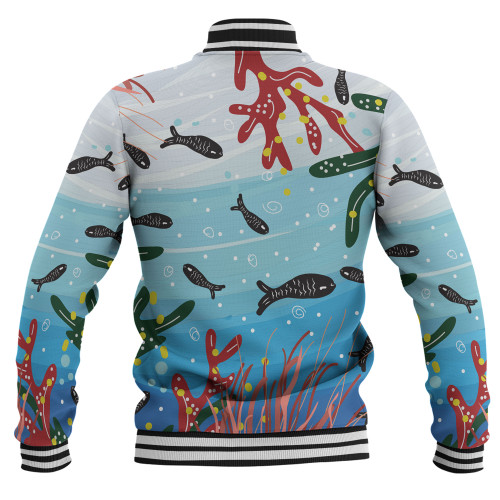 Australia Aboriginal Baseball Jacket - Underwater Concept Aboriginal Art With Fish Baseball Jacket Australia Aboriginal Baseball Jacket - Underwater Concept Aboriginal Art With Fish Baseball Jacket