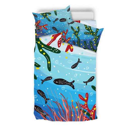 Australia Aboriginal Bedding Set - Underwater Concept Aboriginal Art With Fish Bedding Set Australia Aboriginal Bedding Set - Underwater Concept Aboriginal Art With Fish Bedding Set