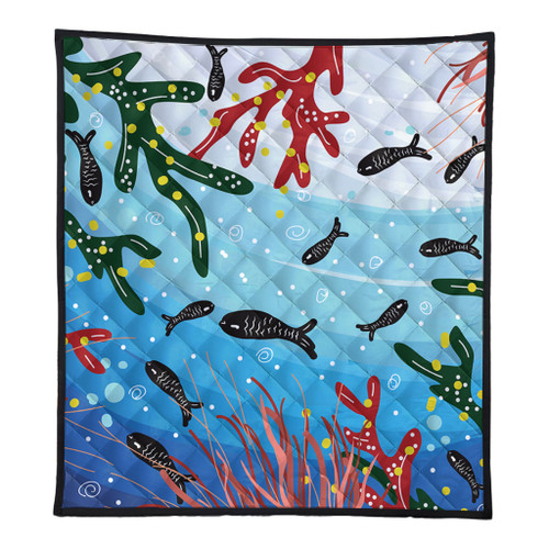 Australia Aboriginal Quilt - Underwater Concept Aboriginal Art With Fish Quilt