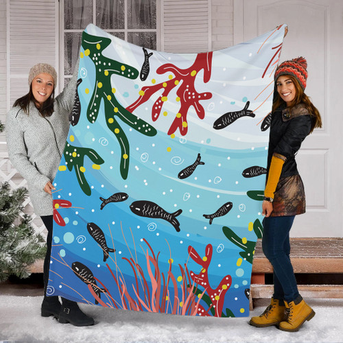 Australia Aboriginal Blanket - Underwater Concept Aboriginal Art With Fish Blanket Australia Aboriginal Blanket - Underwater Concept Aboriginal Art With Fish Blanket