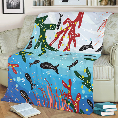Australia Aboriginal Blanket - Underwater Concept Aboriginal Art With Fish Blanket Australia Aboriginal Blanket - Underwater Concept Aboriginal Art With Fish Blanket