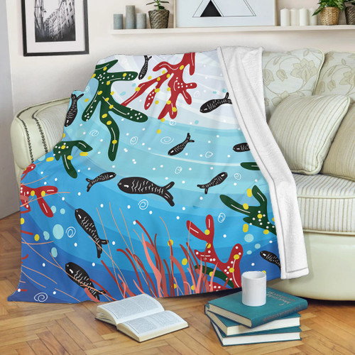 Australia Aboriginal Blanket - Underwater Concept Aboriginal Art With Fish Blanket Australia Aboriginal Blanket - Underwater Concept Aboriginal Art With Fish Blanket