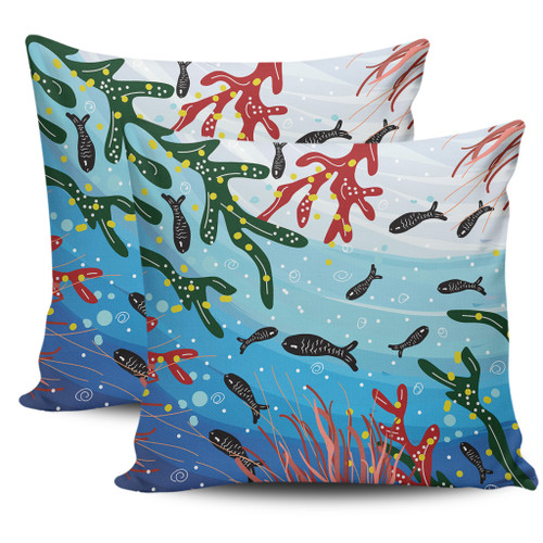 Australia Aboriginal Pillow Covers - Underwater Concept Aboriginal Art With Fish Pillow Covers Australia Aboriginal Pillow Covers - Underwater Concept Aboriginal Art With Fish Pillow Covers