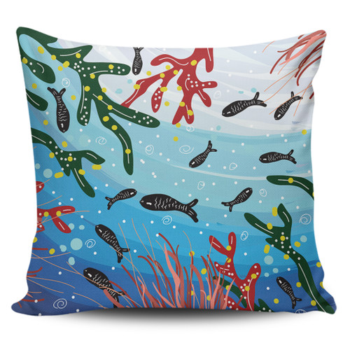 Australia Aboriginal Pillow Covers - Underwater Concept Aboriginal Art With Fish Pillow Covers