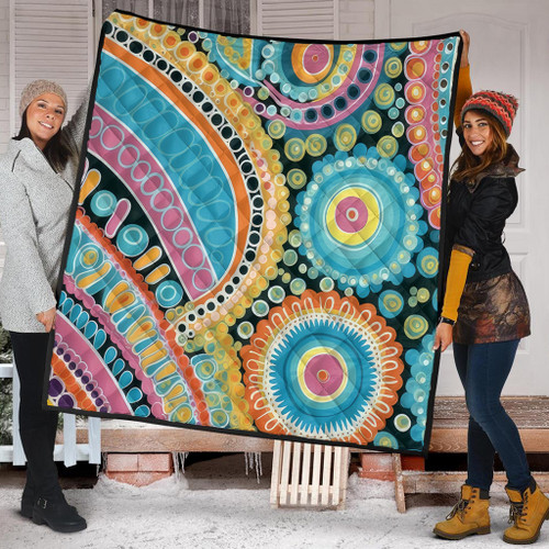 Australia Aboriginal Quilt - Australian Indigenous Aboriginal Art Vivid Pastel Colours Ver 1 Quilt Australia Aboriginal Quilt - Australian Indigenous Aboriginal Art Vivid Pastel Colours Ver 1 Quilt