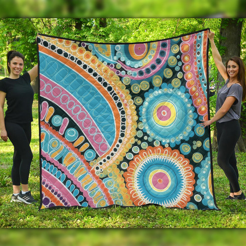 Australia Aboriginal Quilt - Australian Indigenous Aboriginal Art Vivid Pastel Colours Ver 1 Quilt Australia Aboriginal Quilt - Australian Indigenous Aboriginal Art Vivid Pastel Colours Ver 1 Quilt