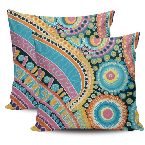 Australia Aboriginal Pillow Covers - Australian Indigenous Aboriginal Art Vivid Pastel Colours Ver 1 Pillow Covers Australia Aboriginal Pillow Covers - Australian Indigenous Aboriginal Art Vivid Pastel Colours Ver 1 Pillow Covers