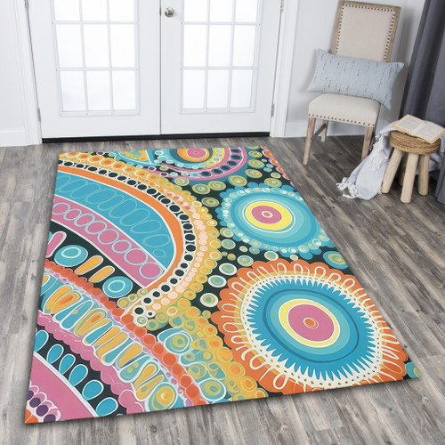 Australia Aboriginal Area Rug - Australian Indigenous Aboriginal Art Vivid Pastel Colours Ver 1 Area Rug