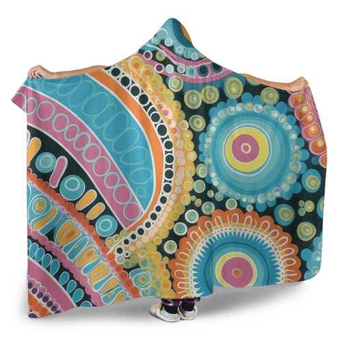 Australia Aboriginal Hooded Blanket - Australian Indigenous Aboriginal Art Vivid Pastel Colours Ver 1 Hooded Blanket Australia Aboriginal Hooded Blanket - Australian Indigenous Aboriginal Art Vivid Pastel Colours Ver 1 Hooded Blanket