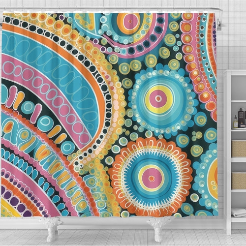 Australia Aboriginal Shower Curtain - Australian Indigenous Aboriginal Art Vivid Pastel Colours Ver 1 Shower Curtain Australia Aboriginal Shower Curtain - Australian Indigenous Aboriginal Art Vivid Pastel Colours Ver 1 Shower Curtain