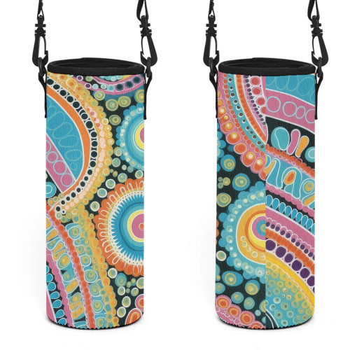 Australia Aboriginal Water Bottle Sleeve - Australian Indigenous Aboriginal Art Vivid Pastel Colours Ver 1 Water Bottle Sleeve