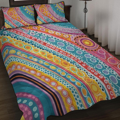 Australia Aboriginal Quilt Bed Set - Australian Indigenous Aboriginal Art Vivid Pastel Colours Ver 2 Quilt Bed Set Australia Aboriginal Quilt Bed Set - Australian Indigenous Aboriginal Art Vivid Pastel Colours Ver 2 Quilt Bed Set